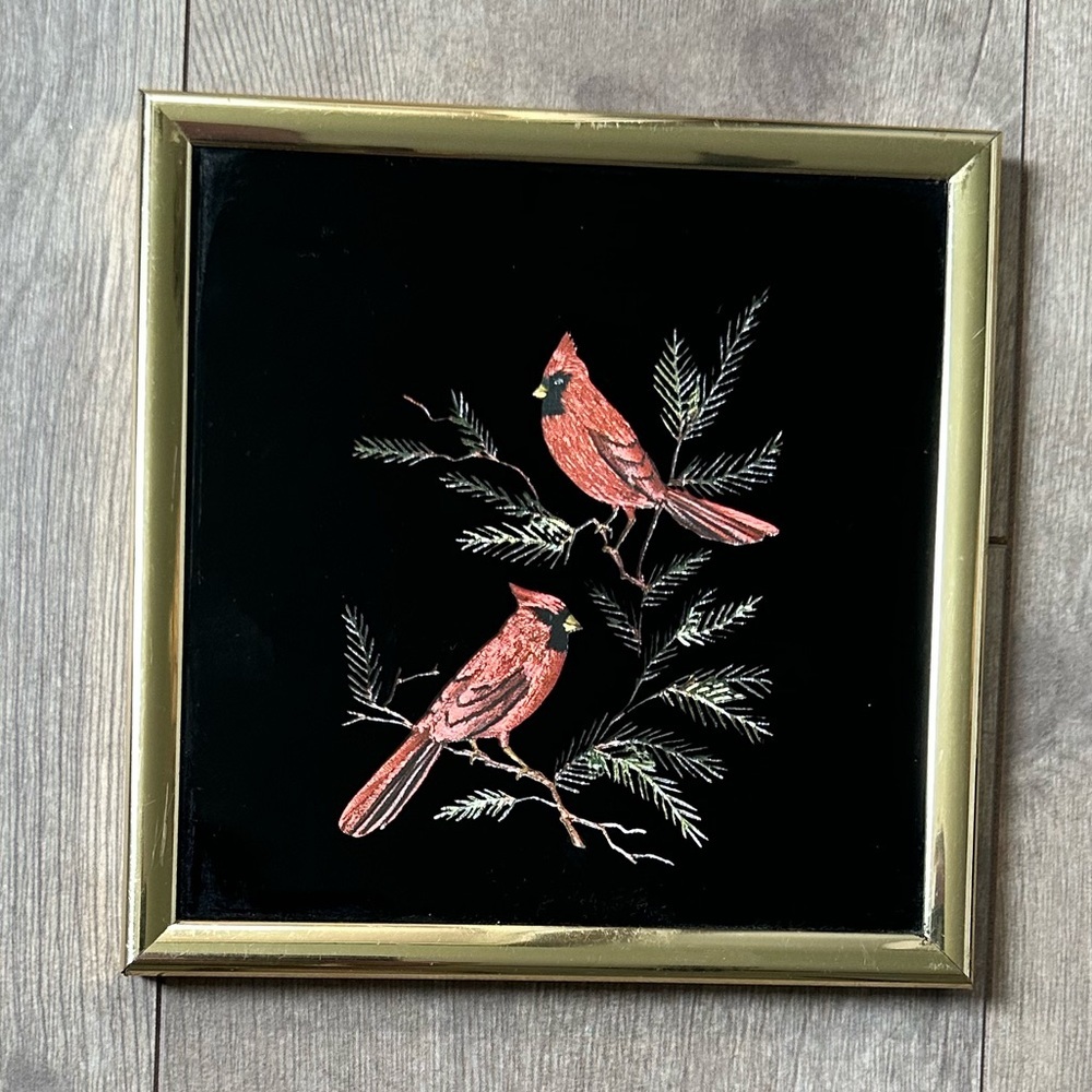 Framed Cardinal Picture Kafka Screened Metal Etching Vintage 
Euc 
Beautiful